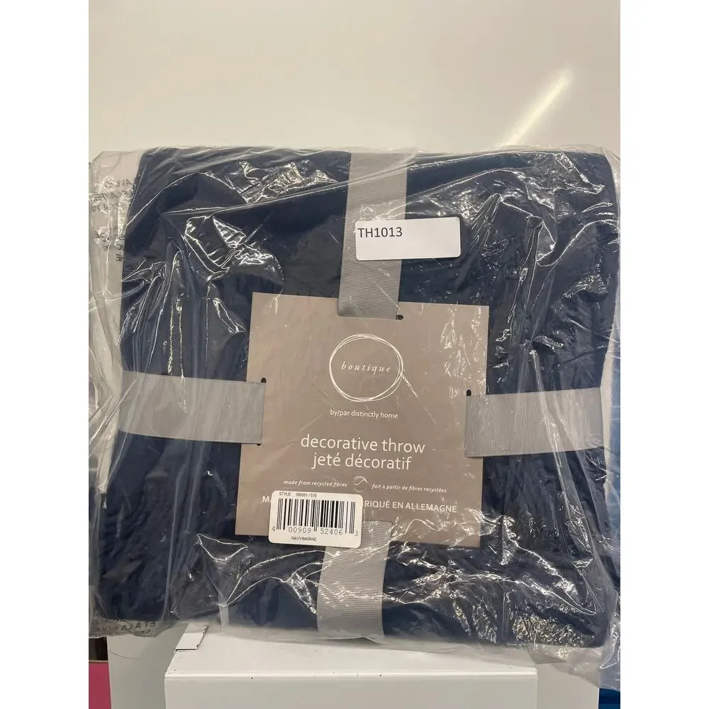 Blue Recycled Cotton Fringed Throw Blanket 50x70 Oeko-Tex